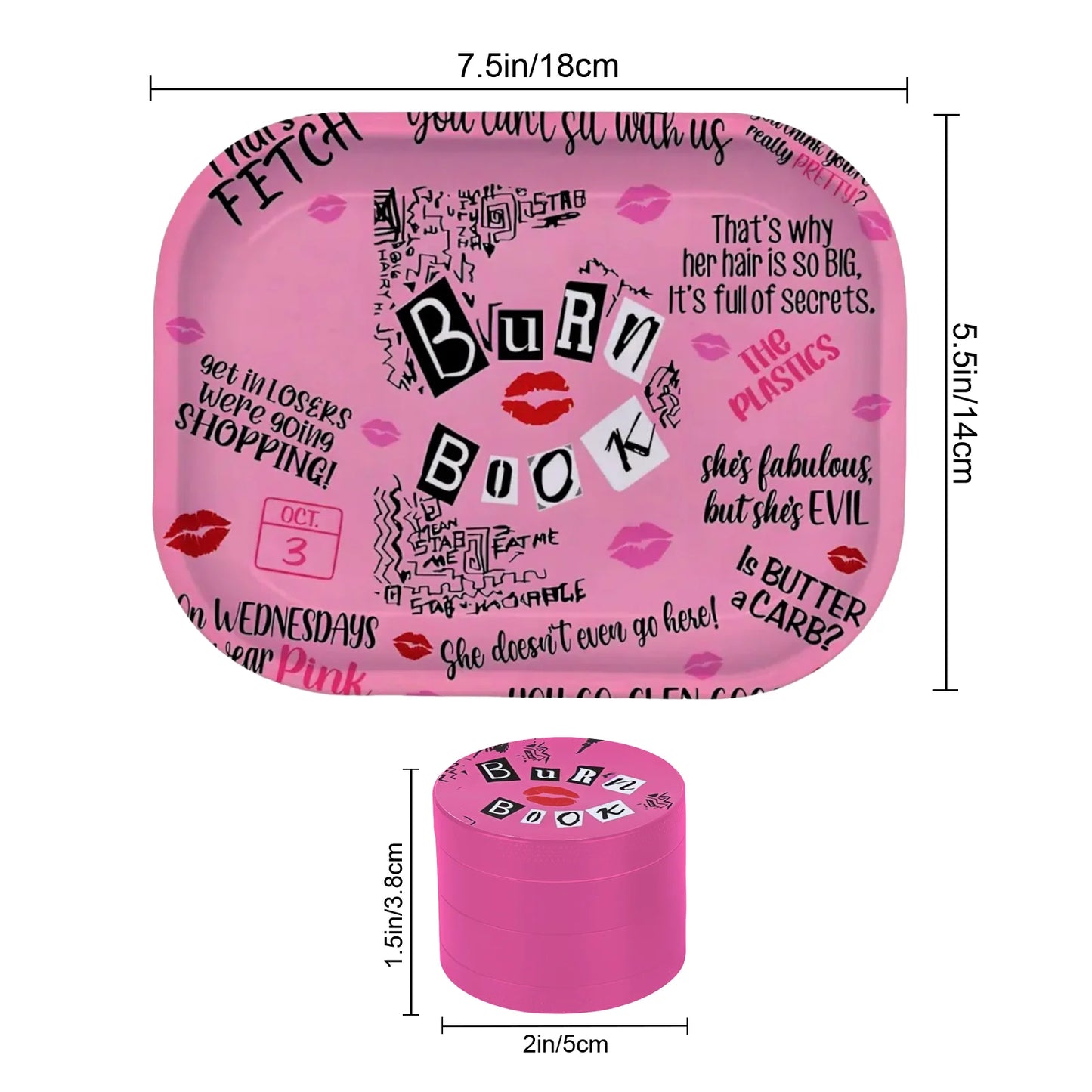 Burn Book Combo Rolling Tray and Metal Grinder 2inch